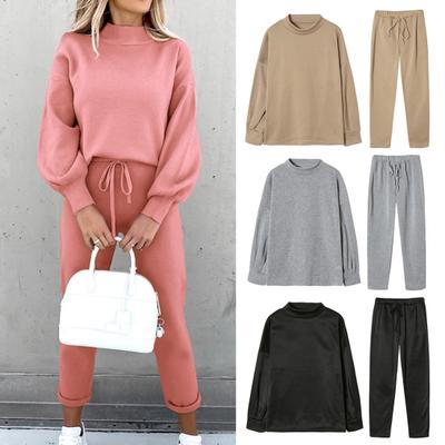 2 шт./компл. Женский комплект топ и брюки. Водолазка, длинные рукава, однотонный свитшот, эластичная талия на кулиске, свободные брюки.