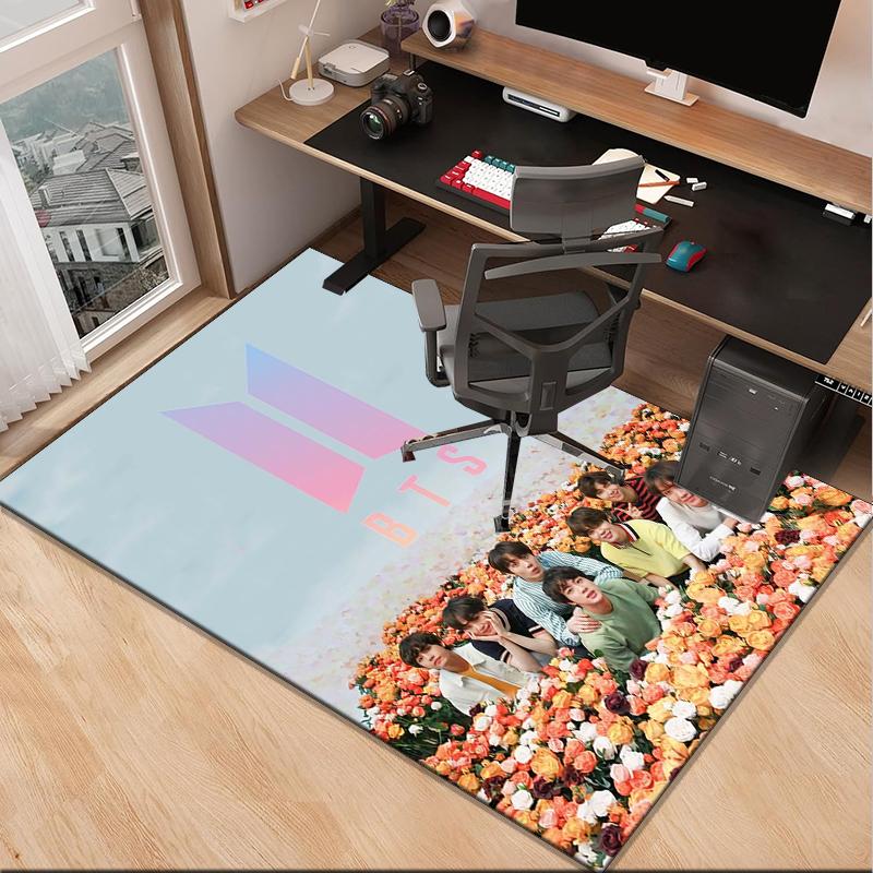BT kpop Artwork Office Rug Chair Mat, Game Carpet, Suitable for Front Door, Bedroom, Living Room, Desk, Holiday Gift