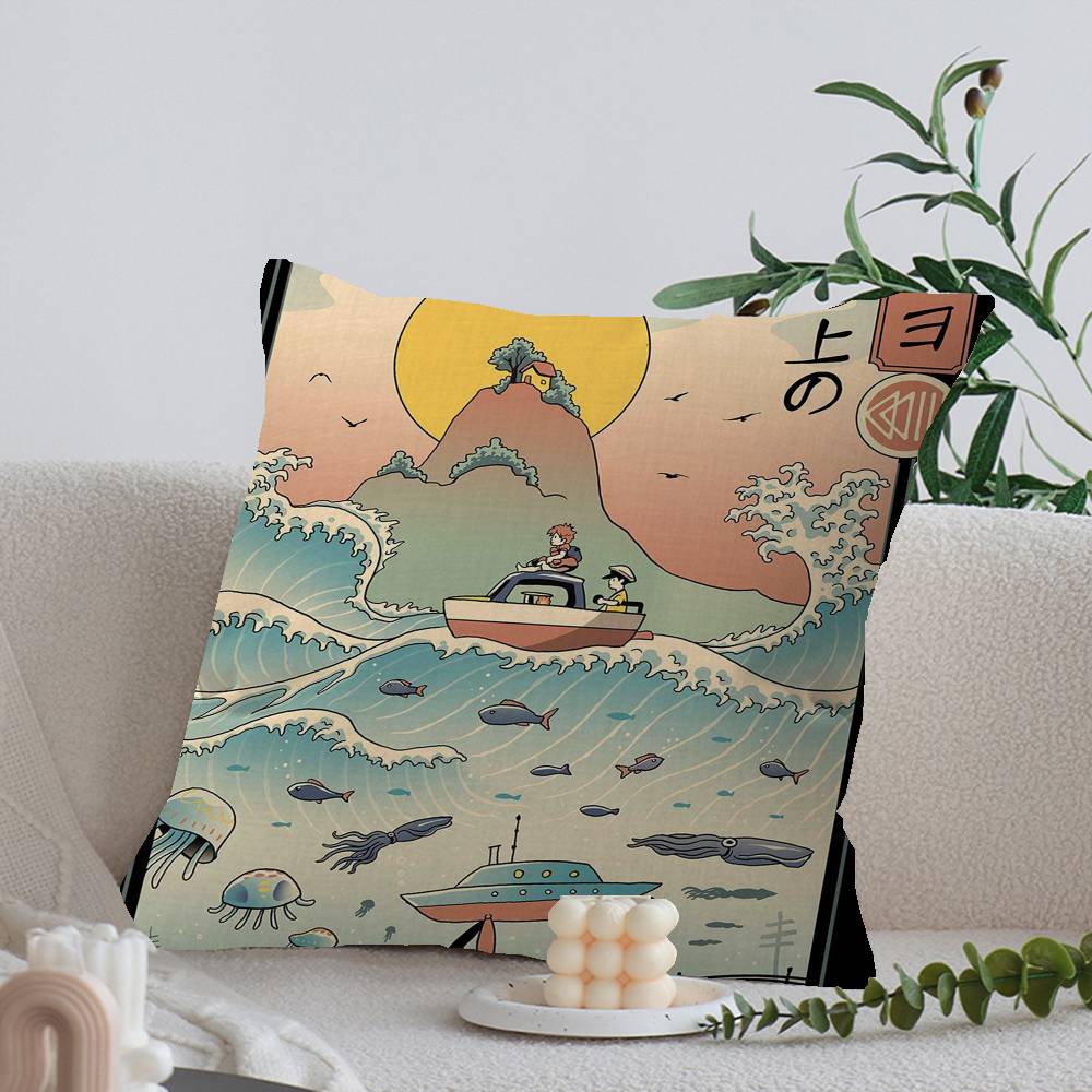 Коллекция Укиё-э Studio Ghibli Офисная подушка-подушка Наволочка Чехол для автомобильной подушки 45X45 см Наволочка для поясничной подушки Наволочка для диванной подушки