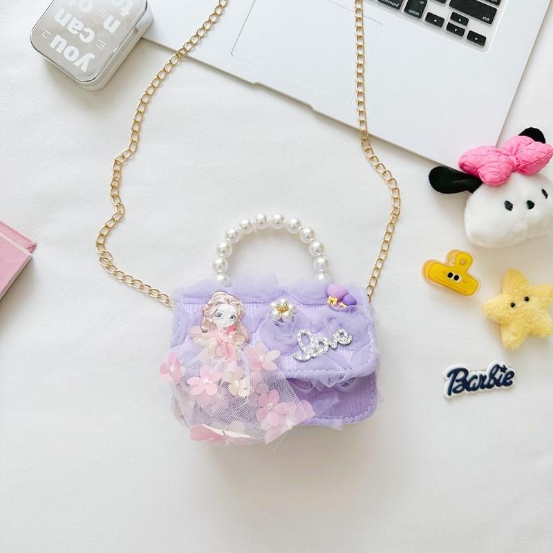Pvc Fashionable Chain Bag For Children With Adorable Bowknot And Lining Breathable