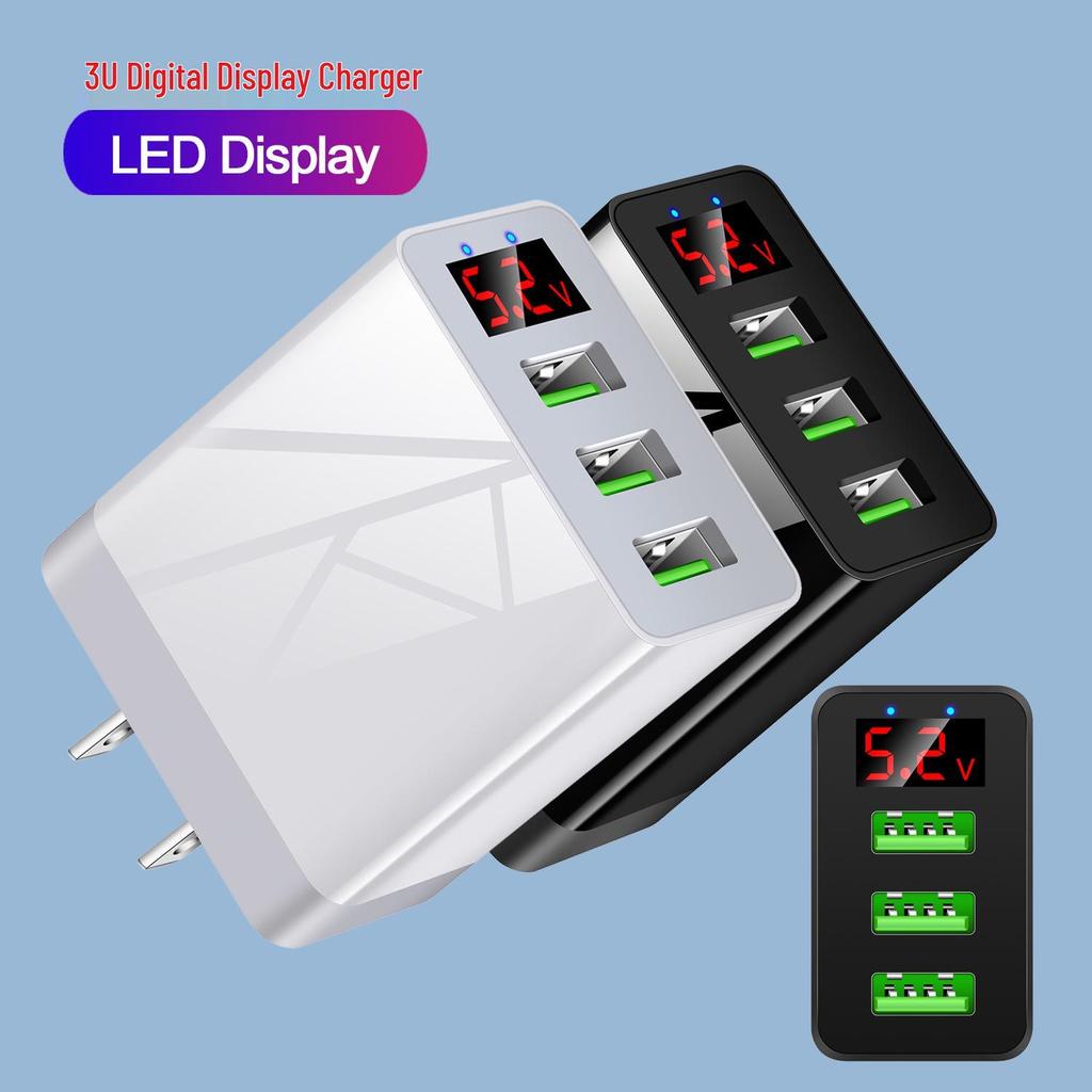Настенное зарядное устройство с 3 портами USB и дисплеем, 5 В/3 А, стандарт США, многофункциональная дорожная вилка для телефона
