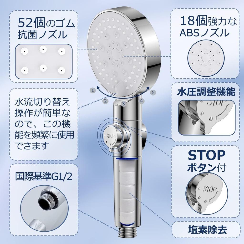 Напорная душевая головка Душевая вода 5 ступеней Напорная вода Ультратонкая вода Ручная вода Легко хлорировать 2 фильтра Кожа головы Высокая очистка Грязь Красивый