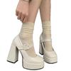 Mary Jane Super High Heels Spring and Autumn New Waterproof Table Muffin Sole Small Thick Heel Large Size Single Shoes