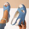 Thick-soled Wedge Sandals Women's 2024 Large-size Denim Cross-buckle One-word with Cool Slippers Women