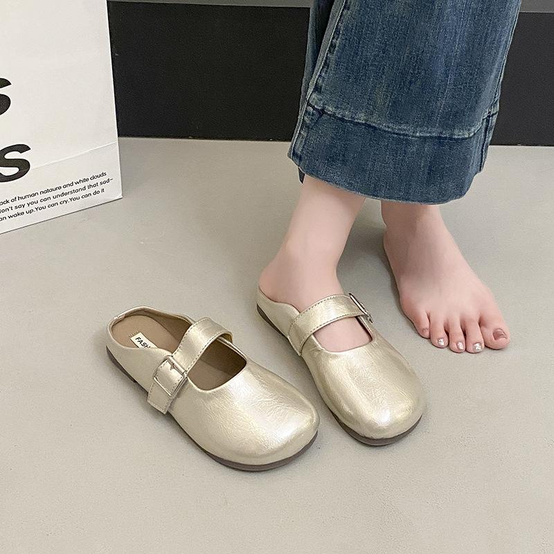 Trend Flat-bottomed Bag Head Half Slippers Women's 2025 Spring New Retro Slippers Fashion and Leisure One-pedal Muller Shoes