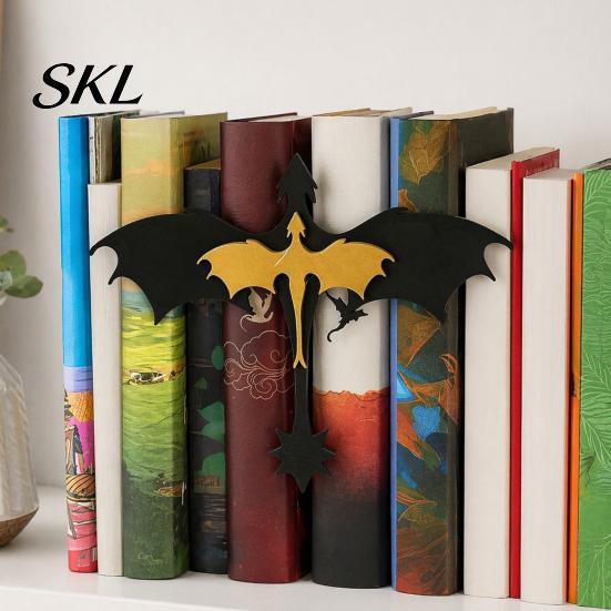 Medieval Book Organizer Double Dragon Bookends, Vintage Fantasy Flying Bookshelf Decor, Stable Clamps Sculpture Stopper for Shelves, Gifts Lovers