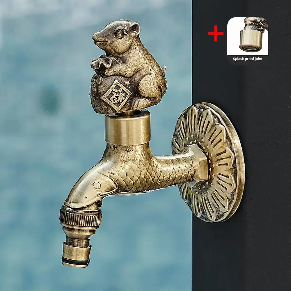 Антикварный резной кран из латуни, наружные краны для стиральной машины, роскошный кран для туалета, настенный кран для сада