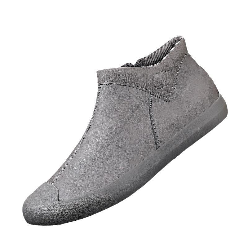 New Spring Mid-top Leather Boots with British Style High-top Men's Shoes Autumn Men's Casual Leather Shoes Trendy Shoes