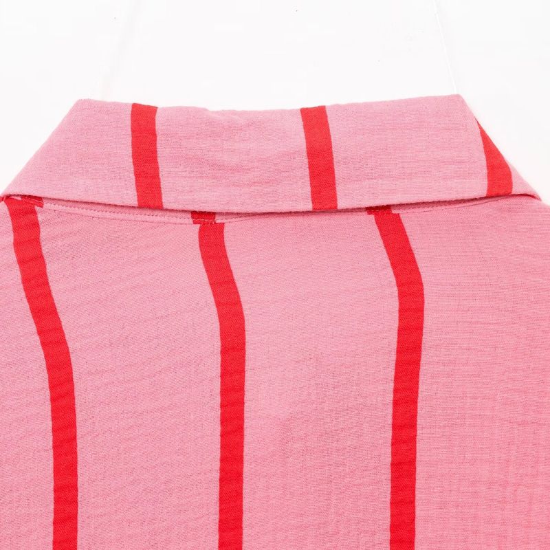 Kaslead New Arrival Women's Clothing Fashion Style Stripes Bubble Cotton Loose Casual Shirt Pants Suit