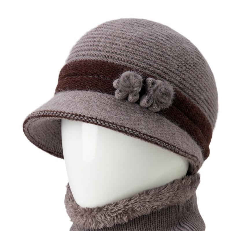Middle Aged Elderly Mothers' Hats Women's Autumn Winter Velvet Warm Hats Elderly People's Cold Resistant Knitted Hats Elderly Women's Knitted Hats