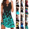 Fashion Women Summer Print Hollow Out Sleeveless Loose Mid Dresses