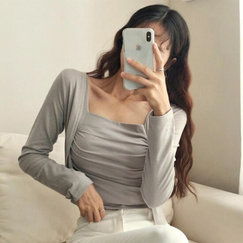 New Arrivals Open Run Women Square Neck Thick Strap Crop Cardigan Set