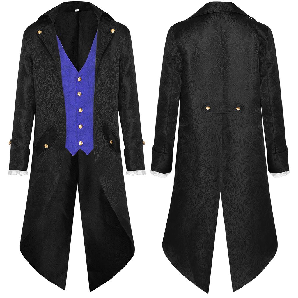 Halloween Costumes for Men Tuxedo One-piece Vest, Medieval Retro Costume, Mid Length Punk Men's Coat, Men Halloween Cosplay Vintage Punk Tops Party