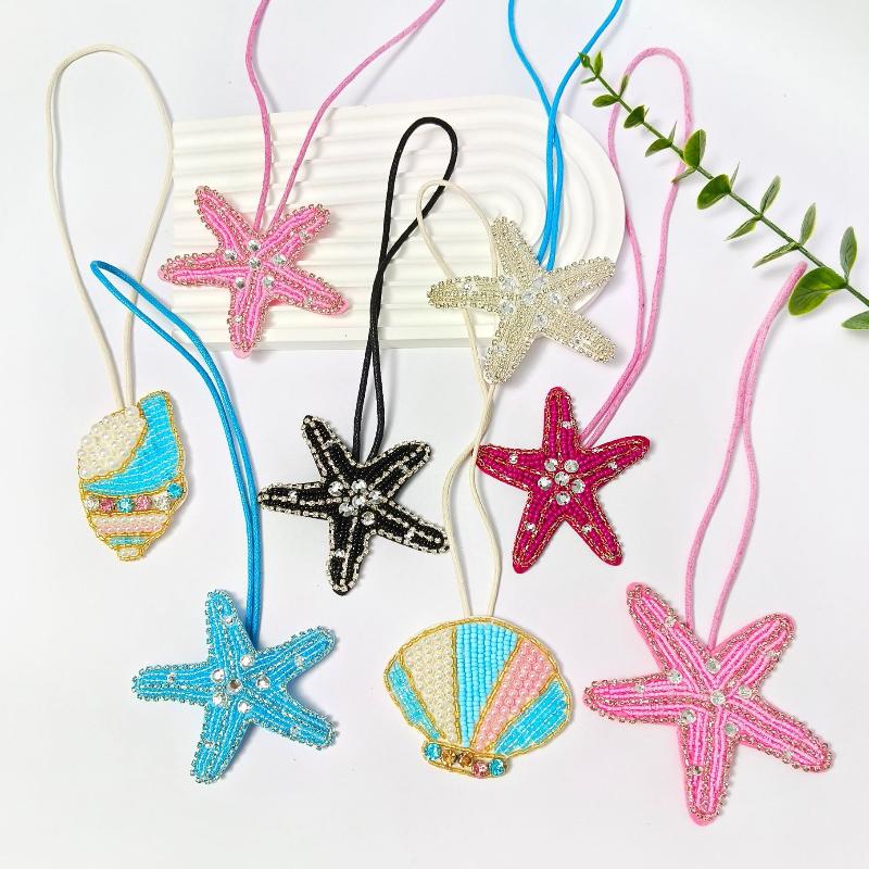 3D Beaded Patch  Starfish Shells Patch Pendant Lanyard Decorative Diy For Bag Keychain Beading Applique