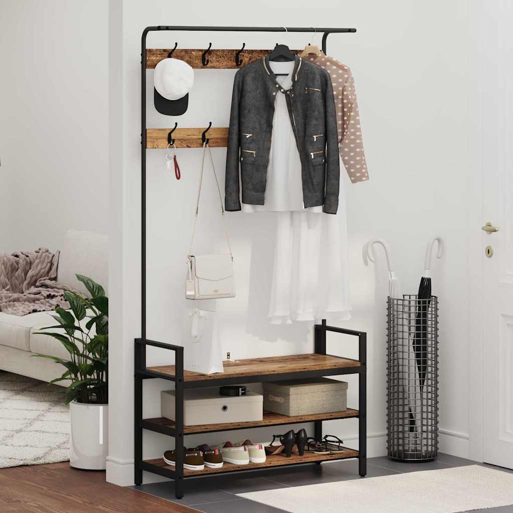 Coat Stand with Reclaimed Wood Finish 95 x 34 x 184 cm Engineered Wood