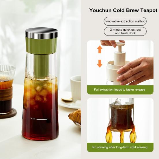 Кофейник Yousheng Cold Brew объемом 750 мл, кувшин для заваривания холодного кофе на 2 минуты с фильтром из нержавеющей стали для домашнего использования, чайник для приготовления холодного кофе