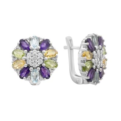 Серебряные серьги с натуральным аметистом 5.812ct, цитрином, хризолітом, топазом (2193340)