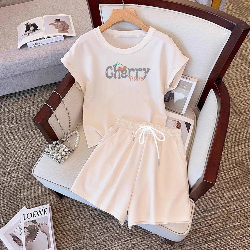 Women's Korean Style Casual Sports Suit: Flutter Sleeve Top & Wide Leg Shorts Two-Piece Set