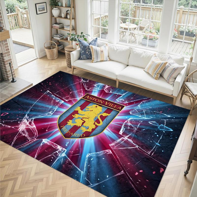 Aston Villa Football Design Crystal Velvet Carpet Cozy Non?Slip Printed Rug For Bedroom Living Room Entrance