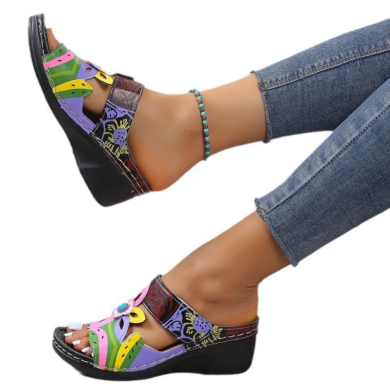 Летние новые импортные туфли на танкетке большого размера в этническом стиле, сандалии, подходящие по цвету, тапочки, модные европейские и американские классные тапочки