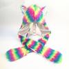 Women Hat Rainbow Color Imitation Fur 3 In 1 Hat Scarf Gloves Winter Warm Hat Home Outdoor Work Street Wear