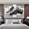 5Pcs Rustic Damaged Weap Gun House Paitings Handgun 5 Pieces Canvas Wall HD Print 5 Panel Pictures Modern Abstract Paintings Art