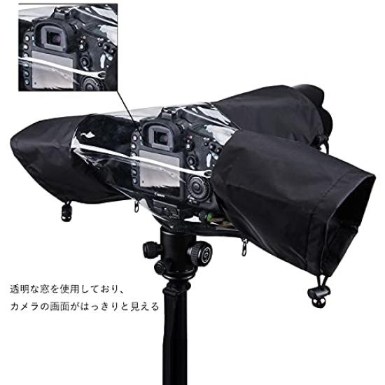 JJC SLR Rain Camera Rain Cover for Lenses Double Waterproof Zipper Design with Clear Compatible with Sony Nikon Z6 Canon EOS and Rainproof and