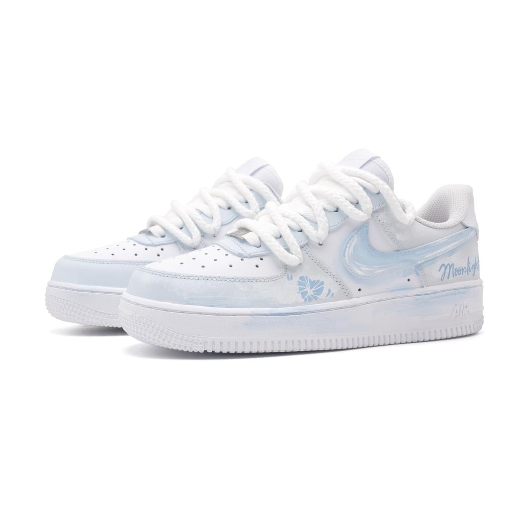 Nike Air Force Moon Frost Cow Leather Abrasion Resistant Slip Resistant Low top Skateboard Shoes Unisex Blue White CW2288-111(Team1910-)