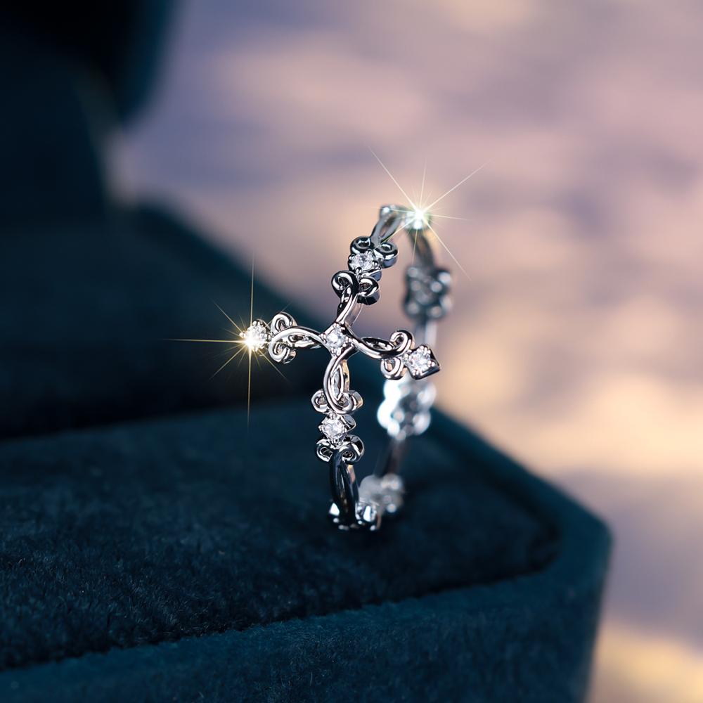 Минималистское кольцо с крестом из инкрустированного кубического циркония для женщин, изящное винтажное богемное обручальное кольцо для путешествий, серебряное ювелирное изделие, подарок