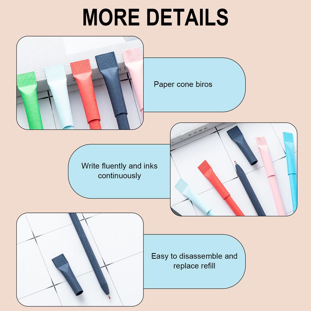 10Pcs Paper Ballpoint Pens Smooth Writing Quick Drying Recyclable Biodegradable Paper Barrel Pen for Students Teacher