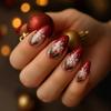 24 шт. Миндалевидные накладные ногти Снежинка Красный Накладные ногти Долговечные Нетоксичные Легкое нанесение Для чувствительной кожи