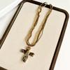 Metal Pendant Beaded Chain Necklace Multicolor Sweater Necklace Punk Gothic Cross Necklace  Travel