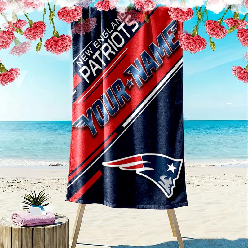 Name Custom New England Patriots Print Beach Towel, Large Soft Quick Dry Towel for Beach Camping Swimming