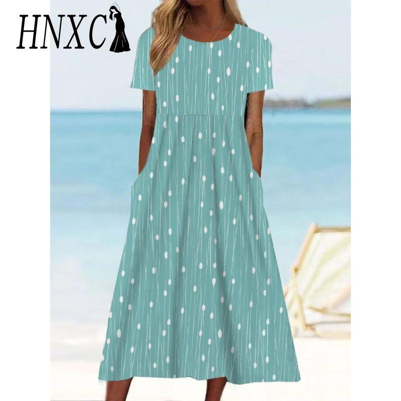 HNXC Women's Fashion Summer Spring Short Sleeve O-Neck Casual Dresses