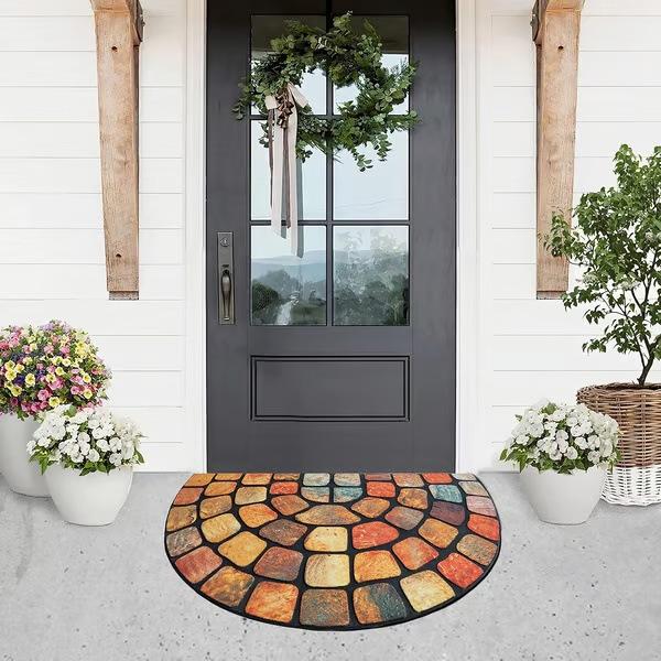 41 Colors Semi-Circular Floral Flannel Carpet Soft Non-Slip Kitchen Carpet Indoor Outdoor Entrance Door Mat Home Decor