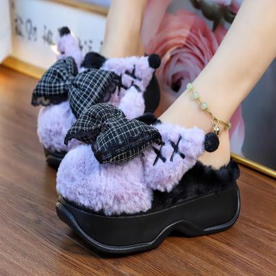 Модные женские тапочки с бантом на толстой подошве, осень/зима, для спальни, легкие и удобные, мягкие, теплые тапочки для дома