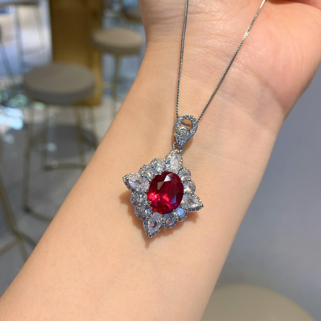 Jewelry Popular Simulation Red Glass Pendant Necklace Main Stone 10 * 12 Ring 8 * 10 Set