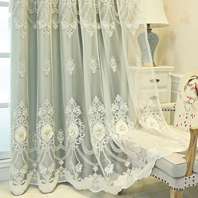 Curtain European Style Double-layer Thickened Curtain Shading Yarn Living Room Bedroom Home Embroidered Double-opening Sunshade Curtain Rod