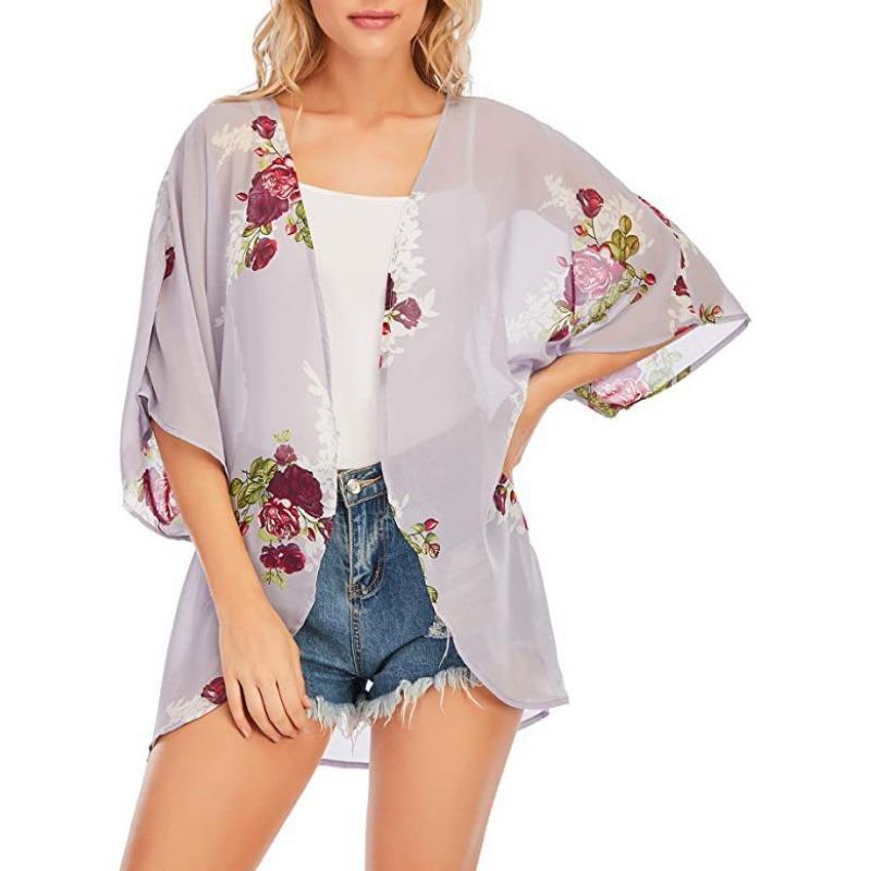 YYFS Женская мода повседневная летняя весна цветочный узор принт блузки и рубашки рукава 3/4