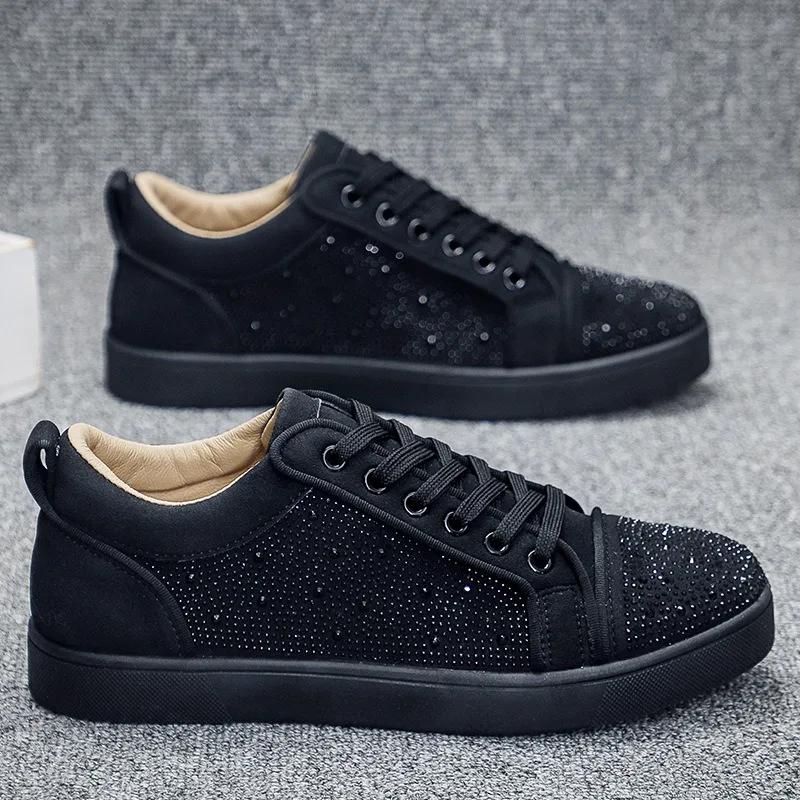 Мужская повседневная обувь Весенние бриллианты пайетки Прогулочные туфли Легкие кроссовки на плоской подошве Воздухопроницаемые скейтбордные туфли Zapatillas De Hombre