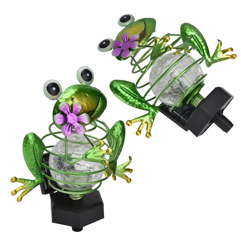 Уличный светильник-фигурка лягушки, теплый светодиодный свет, шар из потрескивающего стекла, садовый колышек-светильник для газонов, террас, дворов