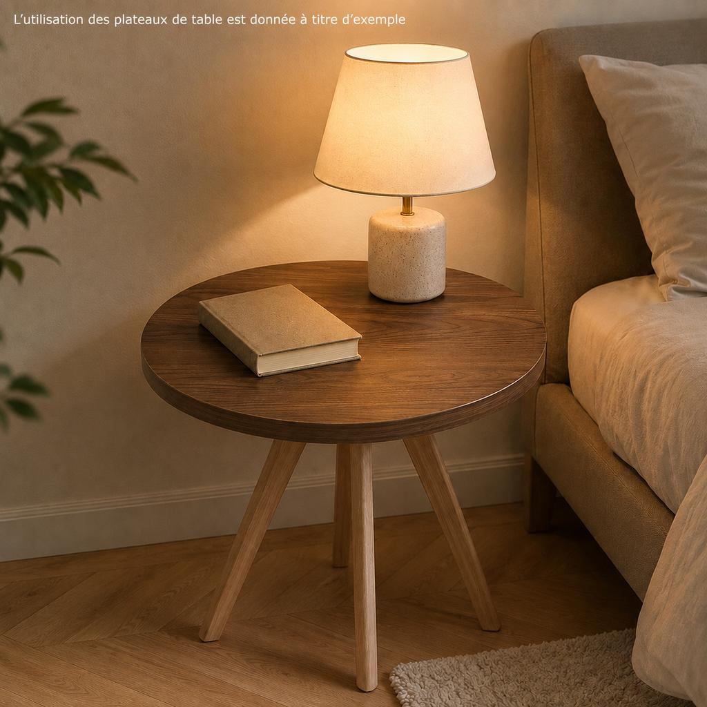 2-Piece Set Round Table Tops, Walnut Wood Look, diameter 70 cm Dining Table Top + diameter 50 cm Side Table Top, Table Top Only