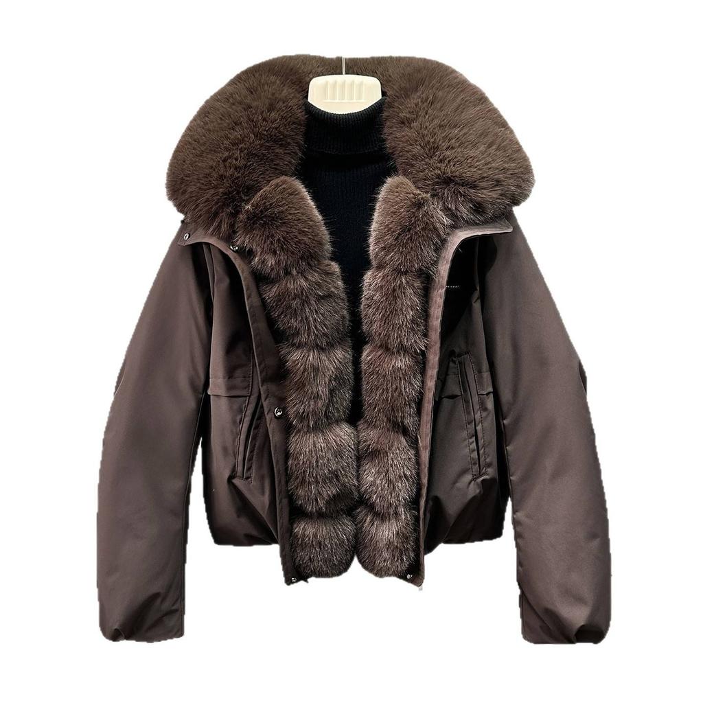 Large fur collar lapel cotton-padded clothes, women's short loose cotton clothes, multi-colored goods, silhouette, small man to keep warm in winter
