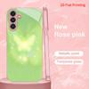 2DFlat Samsung electroplated tempered glass phone case,Glowing Butterfly in Soft GreenSuitable for Galaxy S26 S23 S24FE S25ULTRA S22 S21