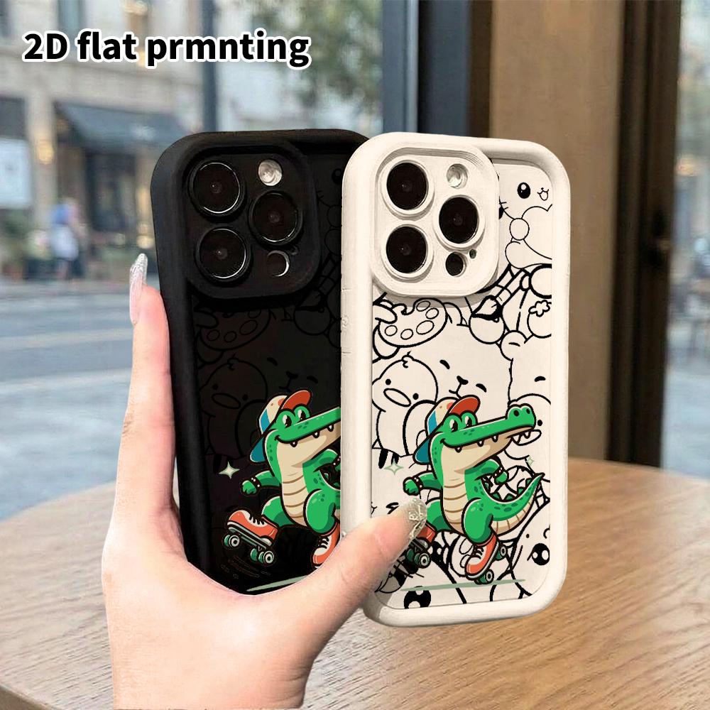 Phone case: 2D flat design, suitable for iPhone 18 17 16 15 14 13 Pro protective case, skateboard crocodile, perfect Christmas and Halloween holiday g