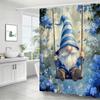 Очаровательный гном на качелях Водонепроницаемая шторка для душа с защитой от плесени - Синий цветочный дизайн для причудливого декора ванной комнаты