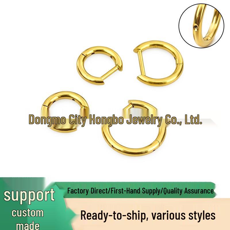 Titanium Alloy D-Shaped Gold Hoop Earrings with Backs for Ear Healing - Unisex Jewelry