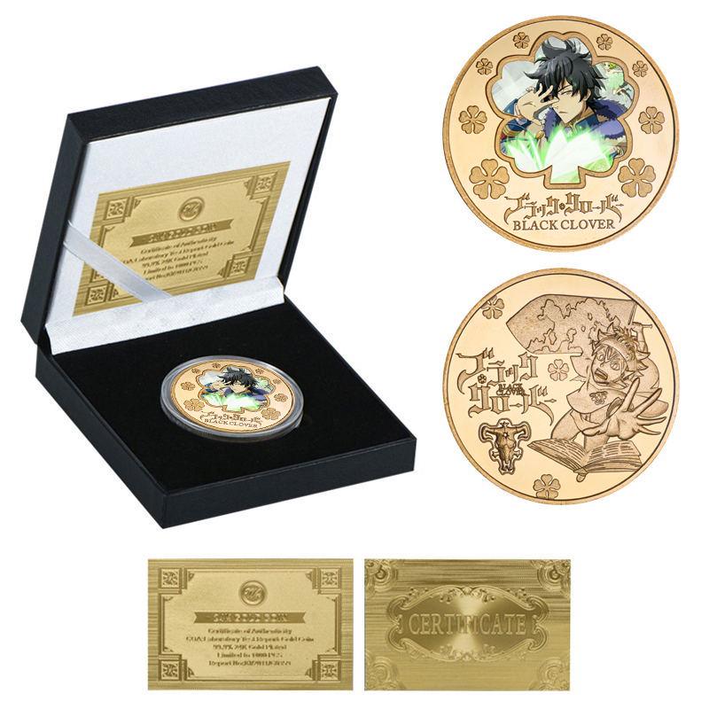 Металлическая значок-монета Black Clover с подарочной коробкой