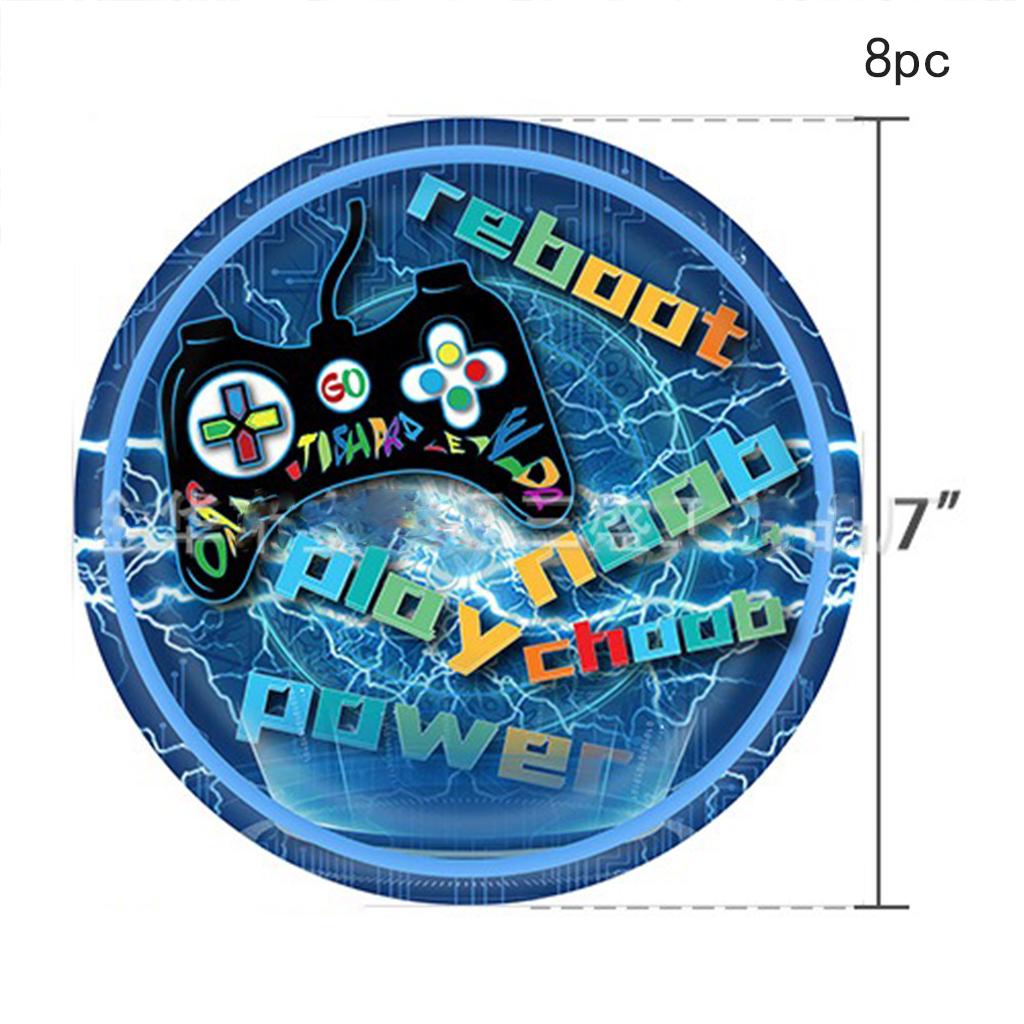 Blue Lighting Game Theme Disposable Tableware Set Blue Game Handle Paper Plates Napkins Happy Boy Game Birthday Party Supplies