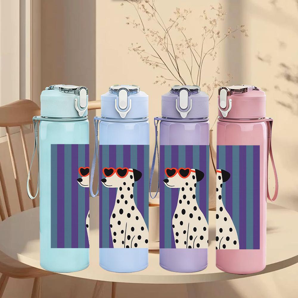 1PC Spotted Dalmatian Bust 750ml Color Plastic Sports Water Bottle Leakproof Flip Straw Lid For Sports Office Home Use
